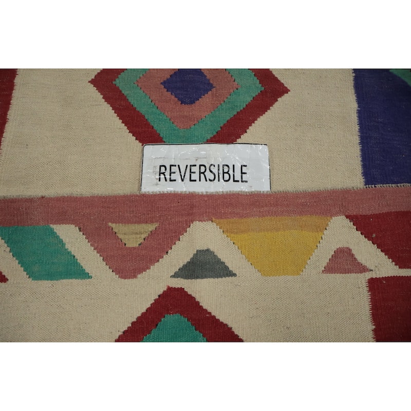 Hand Woven Oriental 100% Wool Carpet Southwestern Modern Multi-Colored Kilim Area Rug - 9' 10'' X 8' 0''