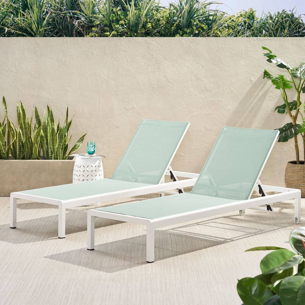 Cape Coral Outdoor Mesh-seat Aluminum Chaise Lounges (Set of 2) by Christopher Knight Home