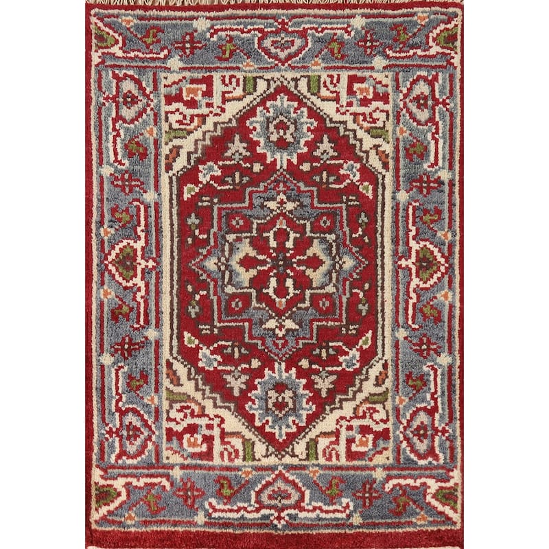Red Geometric Heriz Serapi Oriental Rug Handmade Wool Carpet - 2'0" x 3'0"