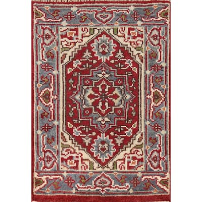 Red Geometric Heriz Serapi Oriental Rug Handmade Wool Carpet - 2'0" x 3'0"
