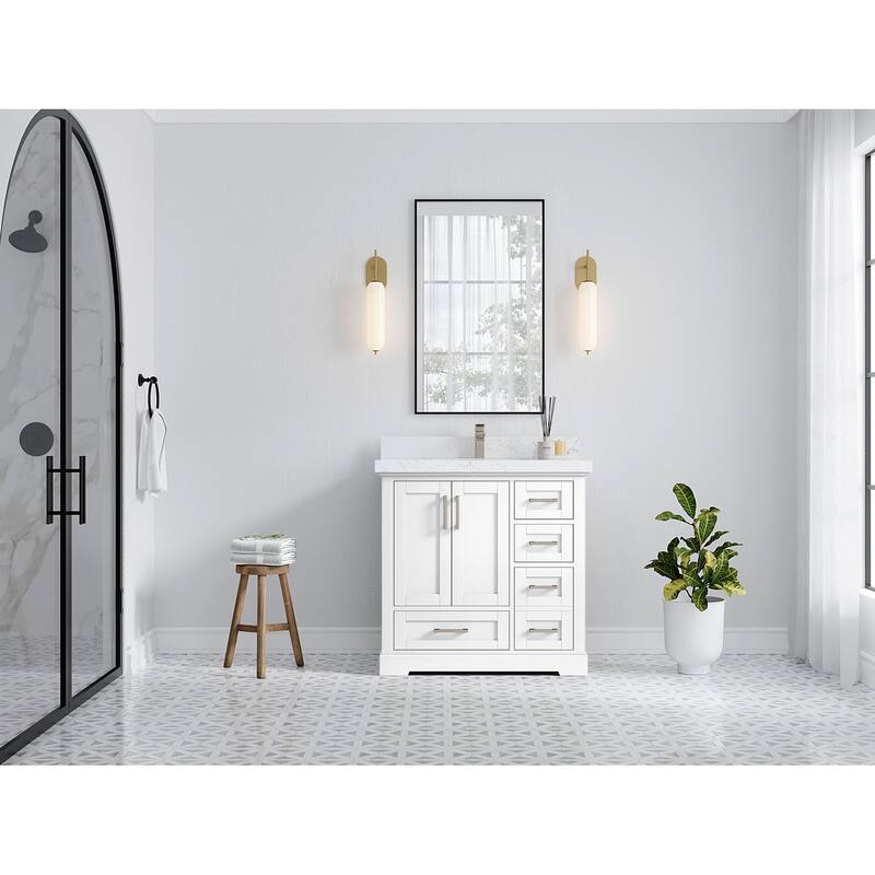 Willow Collections 36 x 22 Boston Center Sink Left Bathroom Vanity with Countertop