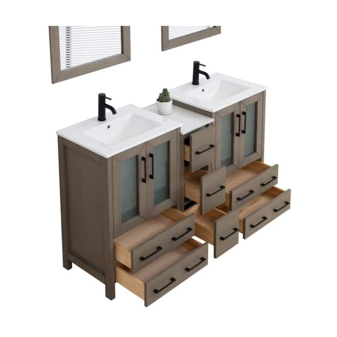 Vanity Art 60 in. Double Sink Bathroom Vanity with Top and Mirrors - 60 X 18.1 X 35.8