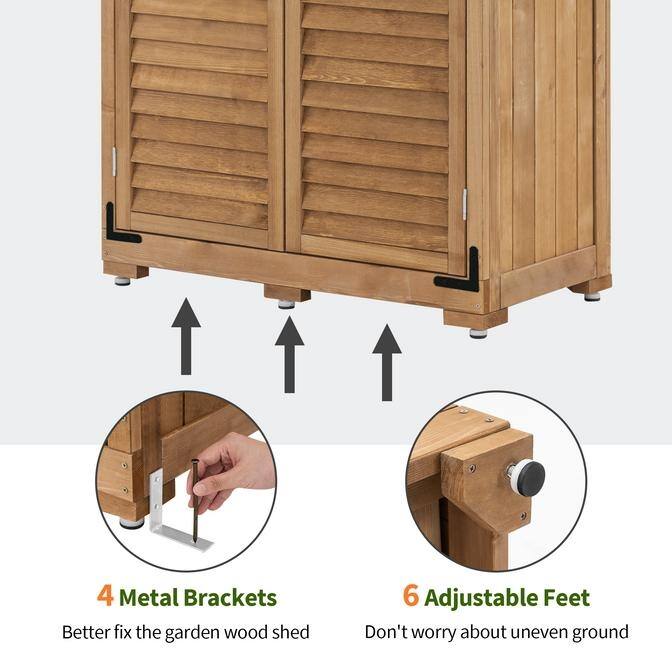 MCombo 63 inch Tall Outdoor Storage Tool Cabinet Shed with Lock for Yard (34.3" L x 18.3" W x 63" H), Wooden 0870 - N/A