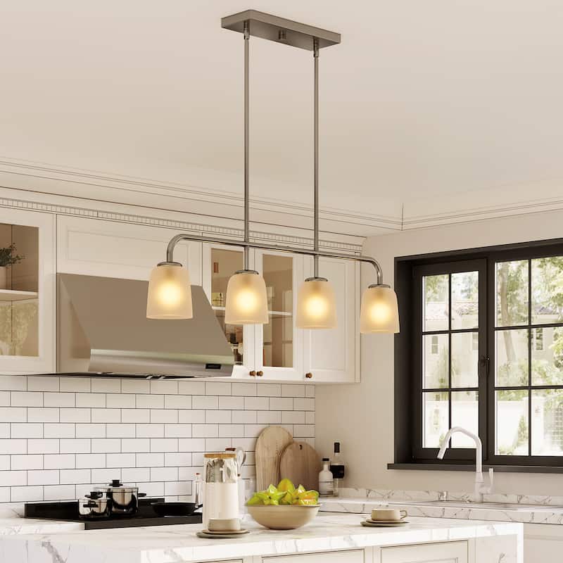 Metal Linear 4-Light Kitchen Island Pendant with Frosted White Glass Shades