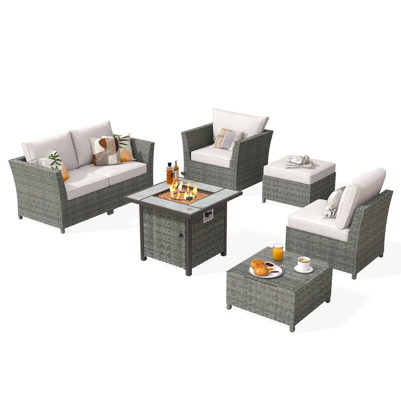 XIZZI 7-piece Patio Furniture Conversation Set with Fire Pit