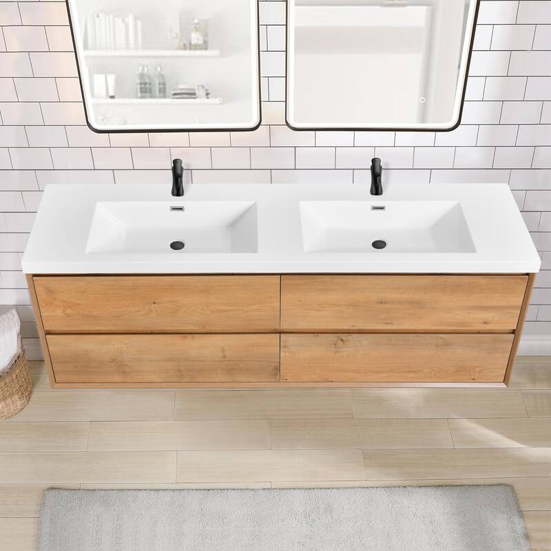 Sylphar 72 in. Toffee Oak Bath Vanity with Undermount Sink, 3 Top Options