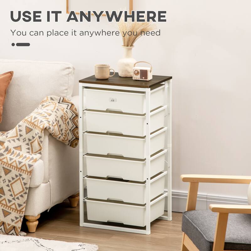 HOMCOM Dresser for Bedroom, 6 Drawer Dresser, Chest of Drawers with Steel Frame for Bedroom, Living Room