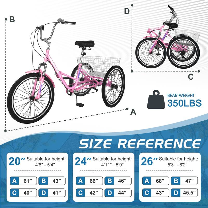 DoCred Adult Folding Tricycle, 7 Speed 3-Wheel Bicycle with Basket