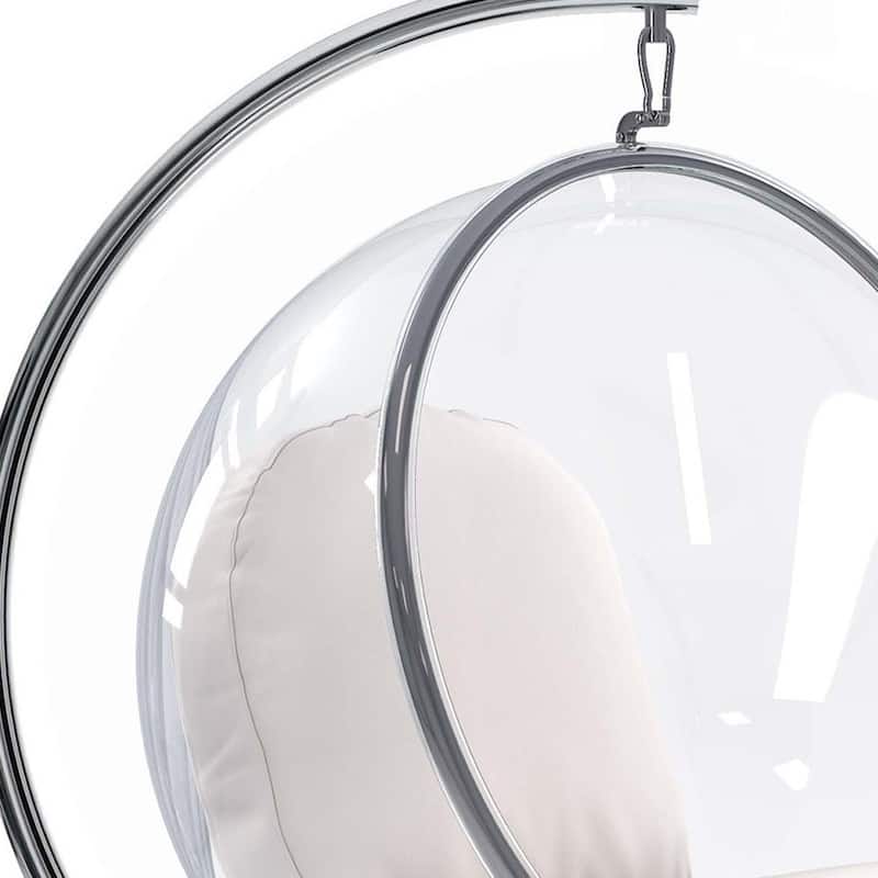 HomeRoots 42" White and Silver Faux Leather Balloon Chair - 42 in. x 42 in. x 25 in.