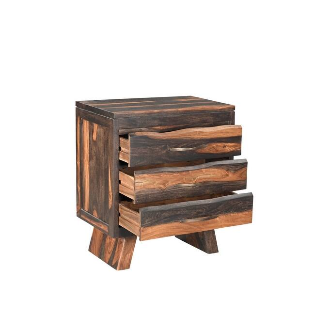 30" Dark Brown Three Drawer Live Edge Solid Wood Nightstand