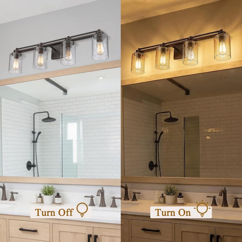 Bathroom Vanity Wall Light with Glass Shade and Rubbed Bronze Finish
