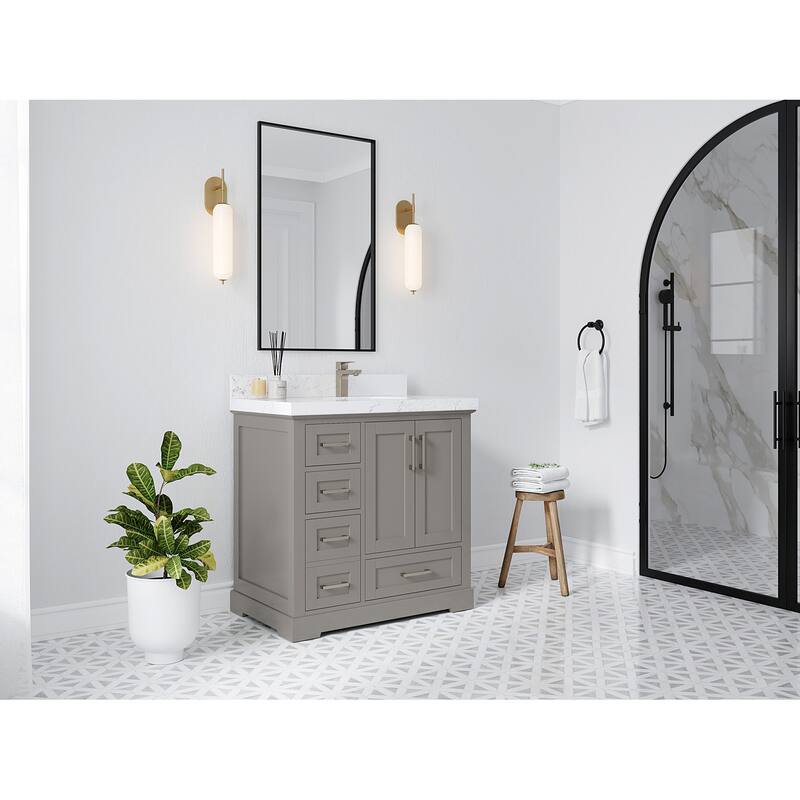Willow Collections 36 x 22 Boston Right Offset Sink Bathroom Vanity with Quartz or Marble Countertop