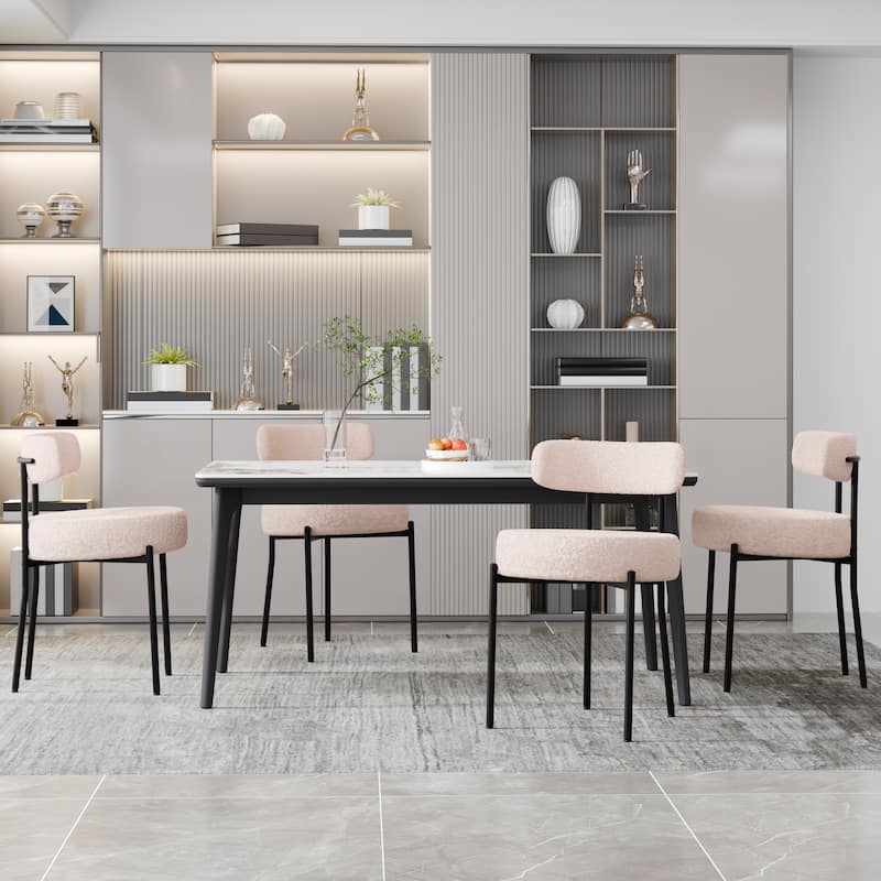 XINMICS Upholstered Boucle Dining Chairs with Black Metal Legs
