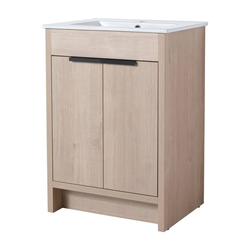 24" Bathroom Vanity Cabinet with 2 Soft-Close Doors, Adjustable Storage Shelves, Freestanding, Eco-Friendly Plywood