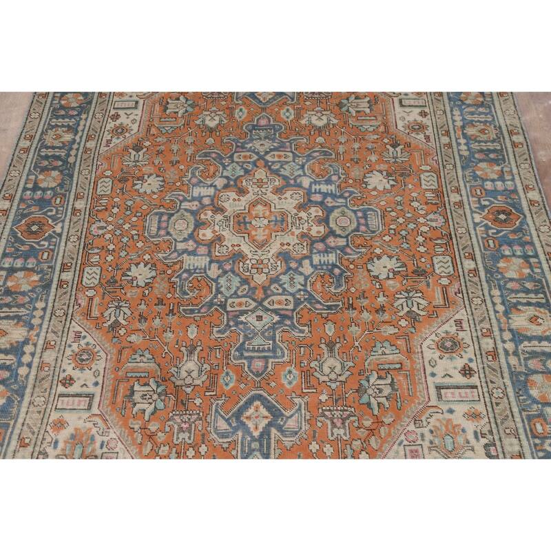 Orange Geometric Tabriz Persian Area Rug Hand-Knotted Wool Carpet - 6'3"x 9'6"