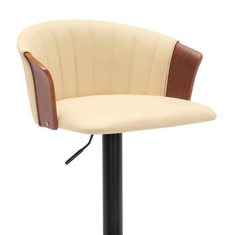 Lydia Upholstered Adjustable Wood Bar Stool with Black Metal Base