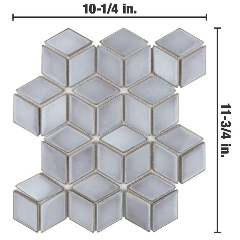 Merola Tile Hudson Rhombus Grey Eye 10-1/4" x 11-3/4" Porcelain Floor and Wall Tile