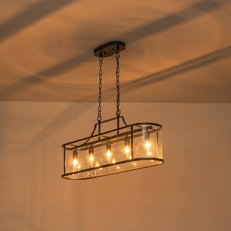 33 in. Rectangular Linear Kitchen Island Chandelier with Glass