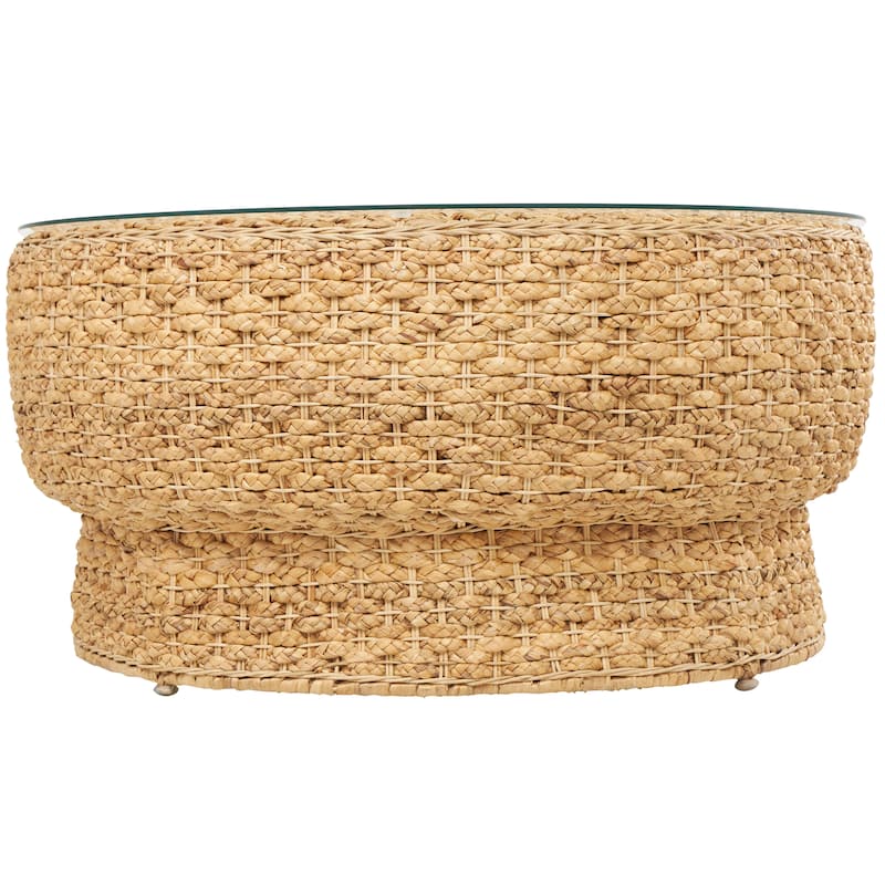 Seagrass Handmade Woven Accent Table with Glass Top - Brown - Roche River Decor - 20"W, 24"H