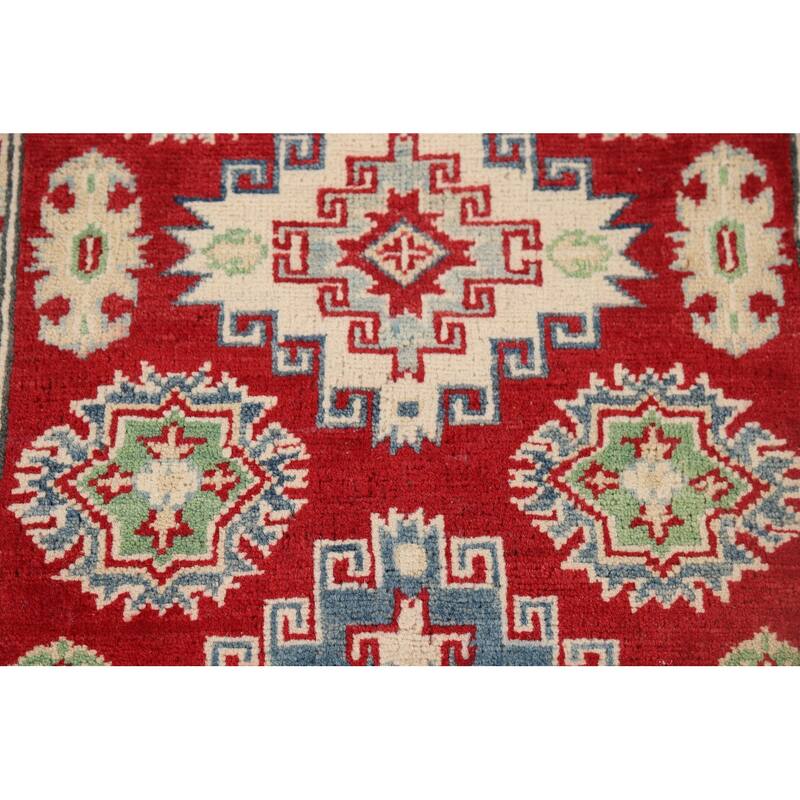 Geometric Kazak Runner Rug Handmade Oriental Wool Carpet - 2'9" x 9'8"