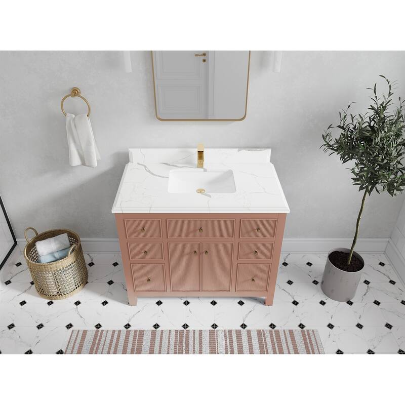 Willow Collections 42 in W x 22 in D Sonoma Free Standing Reeded Single Sink Bathroom Vanity with Countertop