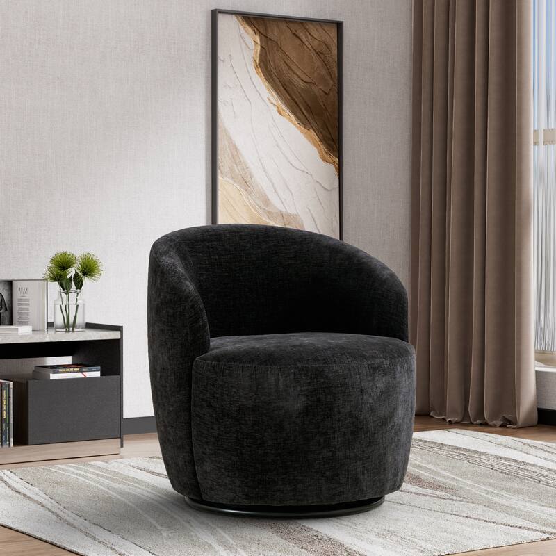 Ouyessir Swivel Barrel Chair Upholstered Armchair (Set of 1) - Chenille-Black