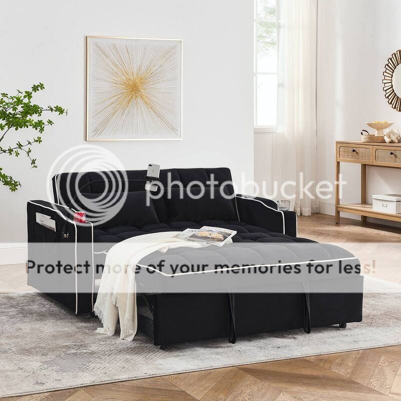 55.51'' Modern Versatile Foldable Sofa Bed With Adjustable Back and USB Port and Ashtray and Swivel Phone Stand