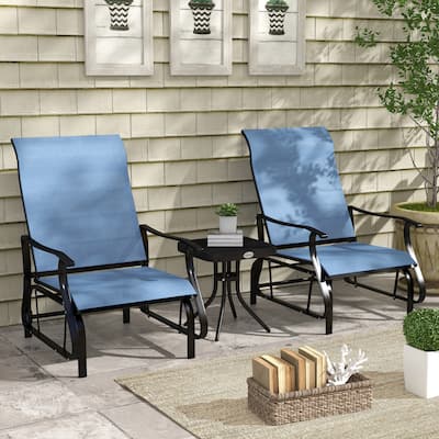 Outsunny 3-Piece Outdoor Gliders Set Bistro Set with Steel Frame, Tempered Glass Top Table