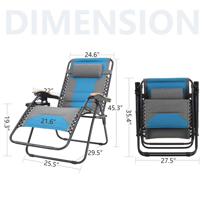 Padded Zero Gravity Chair 2 Pack Oversize Lounge Chair with Free Cup Holder