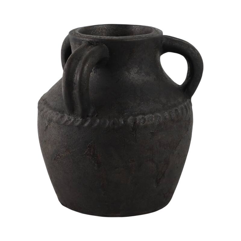 Pottery Terracotta Vase with Rustic Textured and Triple Handles Design