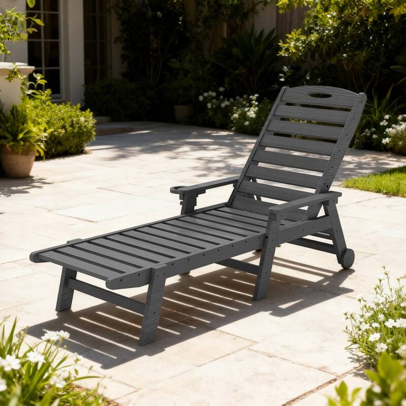 Domi Patio Lounge Chair Outdoor, HDPE Outdoor Chaise Lounge with Reclining Backrest, Pool Lounger Chair for Outside, Poolside