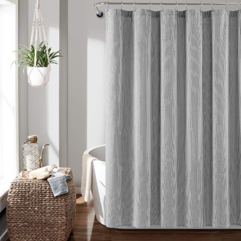 Lush Decor Farmhouse Vintage Stripe Yarn Dyed Eco-Friendly Recycled Cotton Shower Curtain - Black