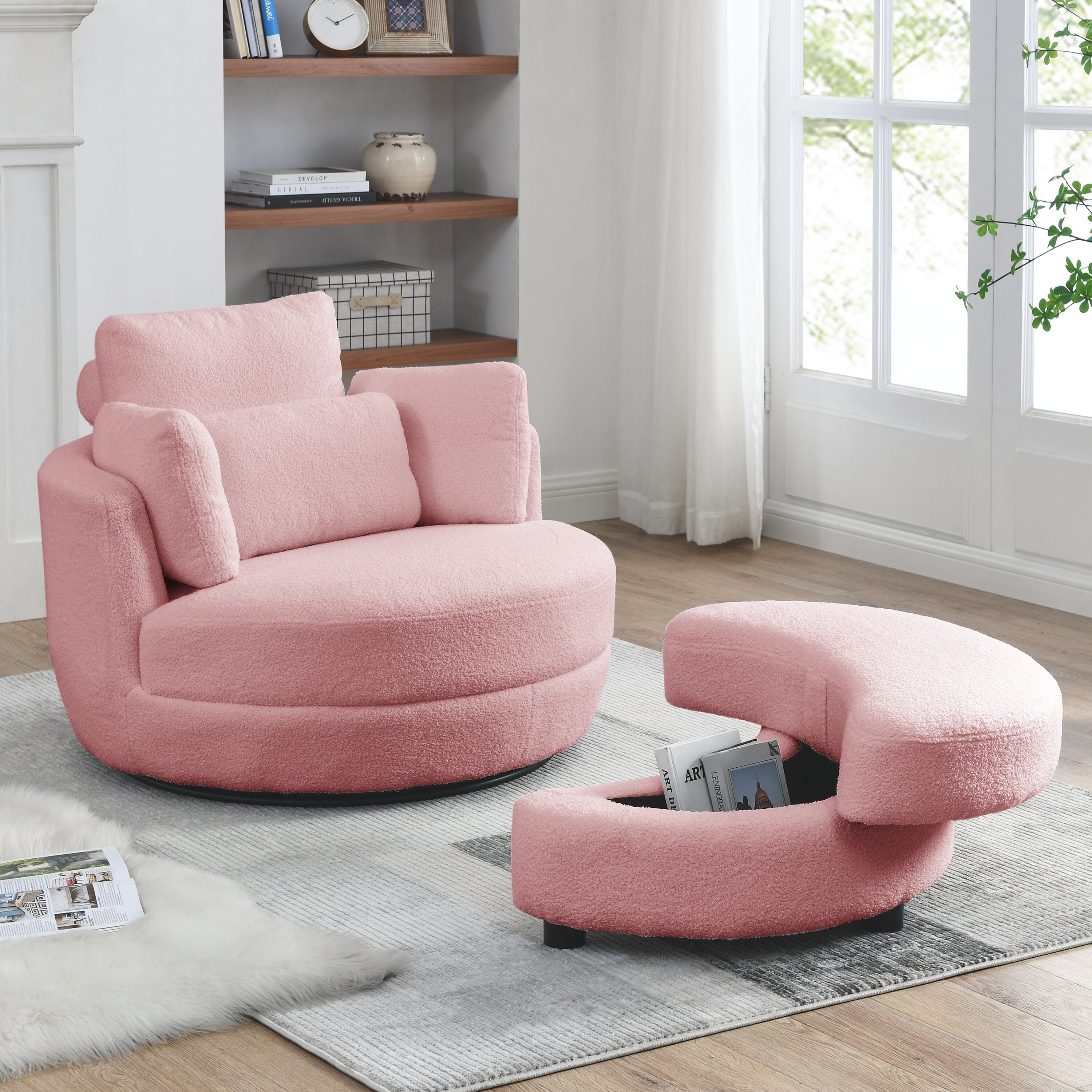 Oversized Swivel Chair with moon storage ottoman On Sale Bed