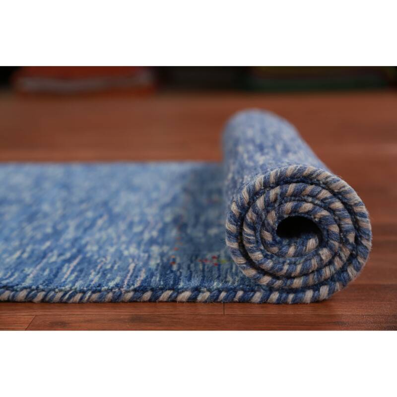 Hand Knotted Oriental 100% Wool Carpet Tribal Tribal Navy Blue & Blues Gabbeh Runner Rug - 9' 9'' X 2' 7''