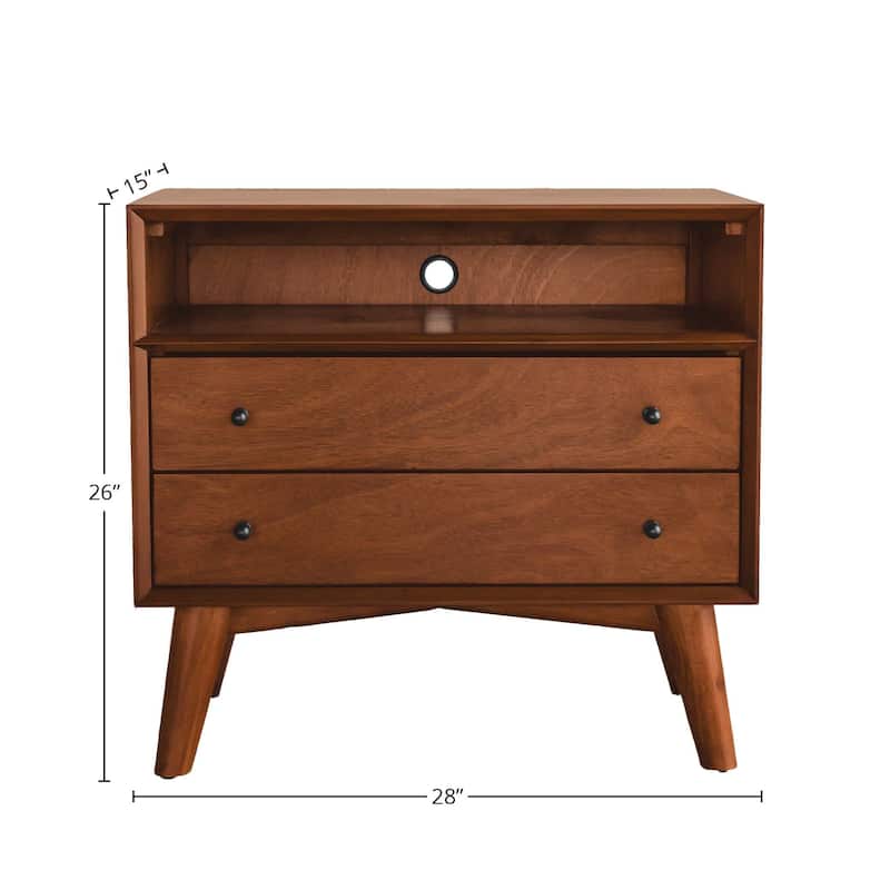 Alpine Furniture Flynn Mid Century Modern Large 2 Drawer Nightstand