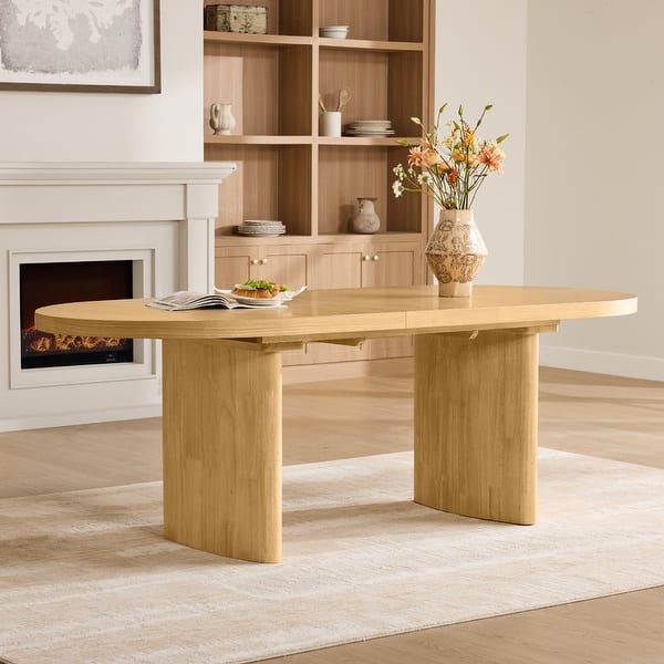 slide 2 of 11, Spruce & Spring Modern 75" Extendable Oval Dining Table with Curved Base Natural