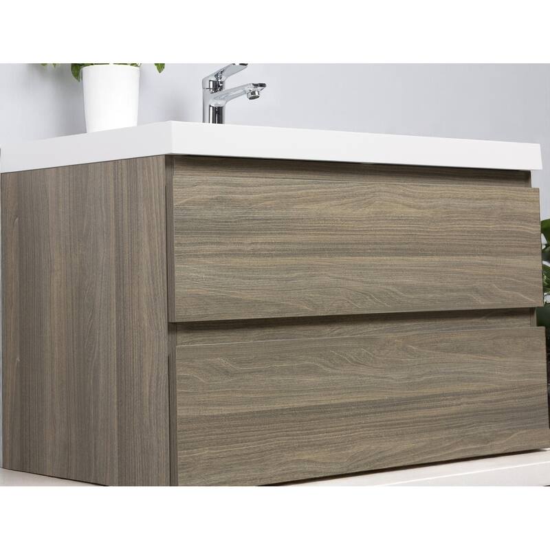 30" Wall-Mounted Bathroom Vanity with Resin Sink - Floating Bathroom Cabinet with Soft-Close Hinges,Floating Vanity Cabinet