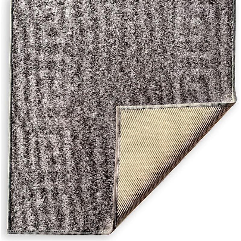 Custom Size Greek Design Gray 26 Inch Wide Non-Slip Stair Runner Rug