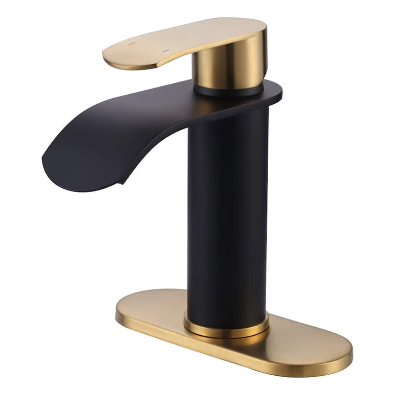 WOWOW Water Fall Bathroom Faucet with Deckplate Included - Gold and Black