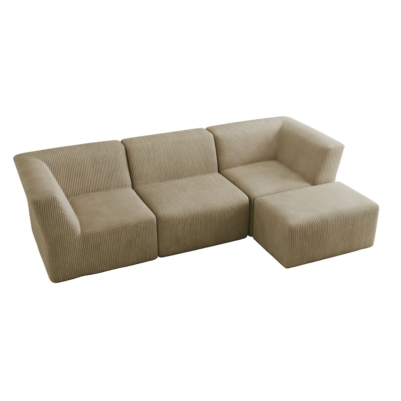 106" W Corduroy Fully Sponge Molded Modular Sectional Sofa