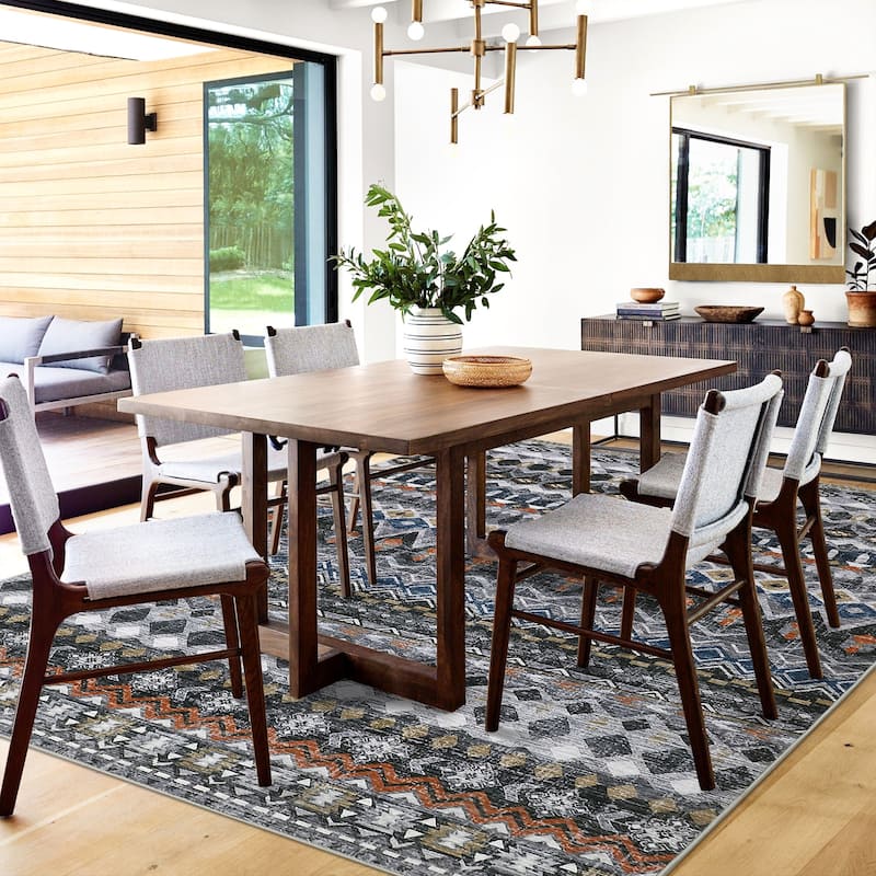 Garvee Boho Geo Low Pile Foldable Area Rug