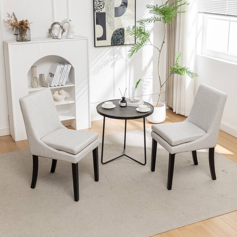 Dining Chairs Set of 2, Upholstered Kitchen & Dining Room Chairs with Solid Wood Legs,Tufted Linen Fabric Chairs