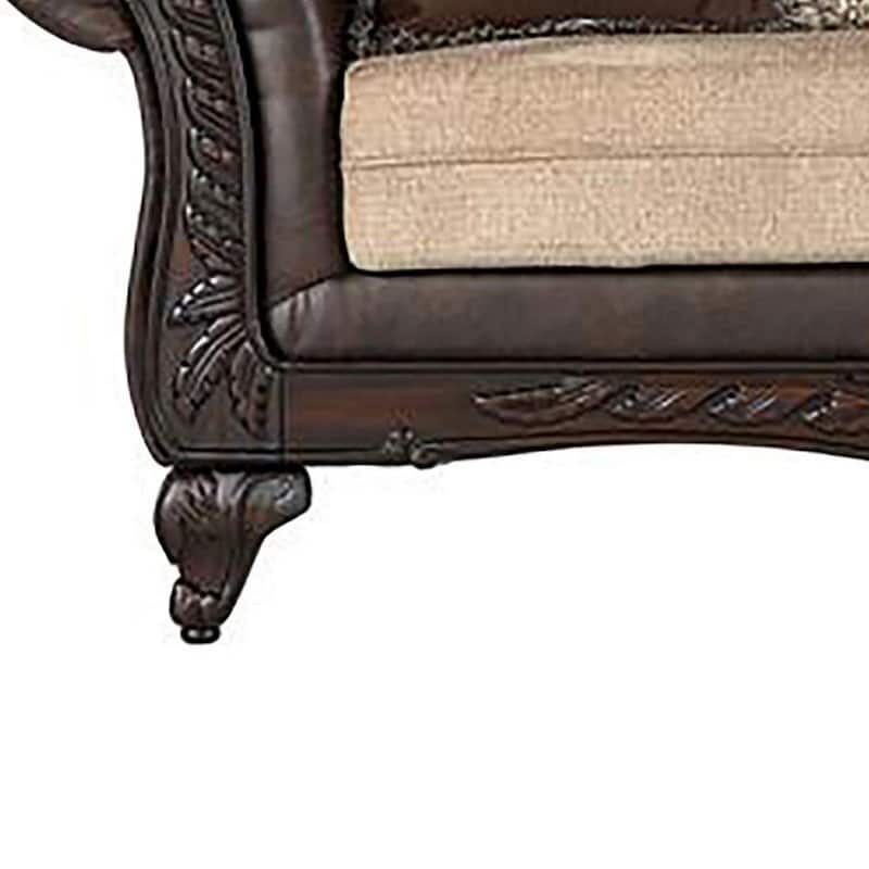 Miva Sofa 93 Inch w Pillows, Classic Rolled Arms, Brown Faux Leather