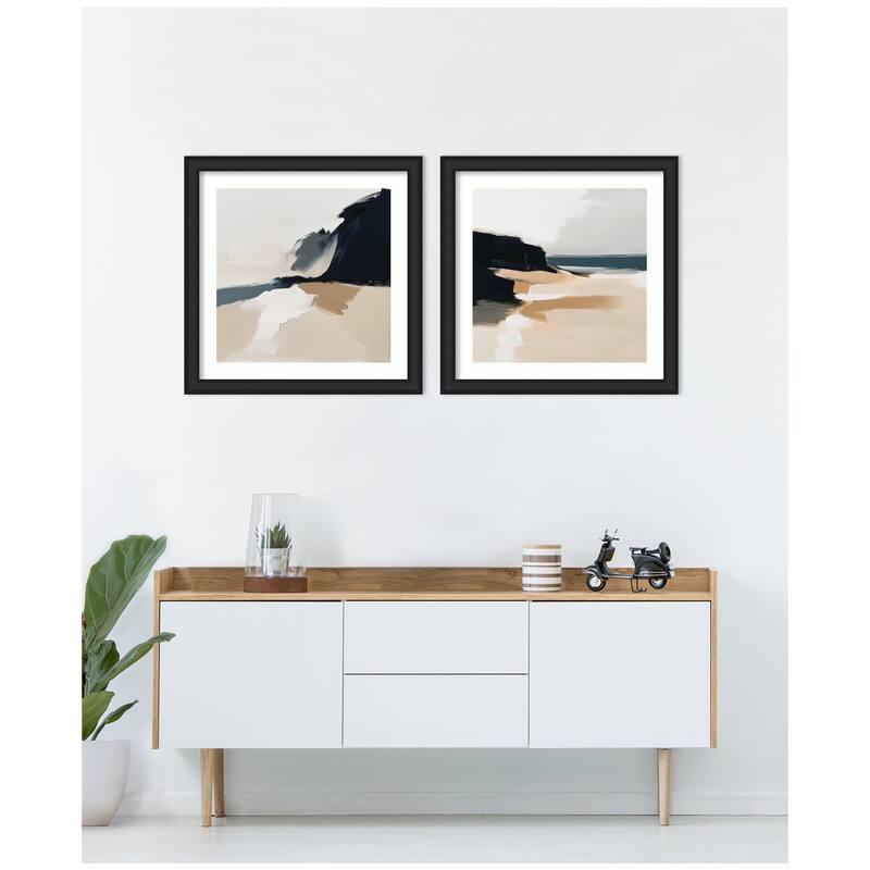 Kate and Laurel Coastal Sand Modern Abstract 1 & 2 2 Piece Framed Wall Art Print Set by The Creative Bunch Studio