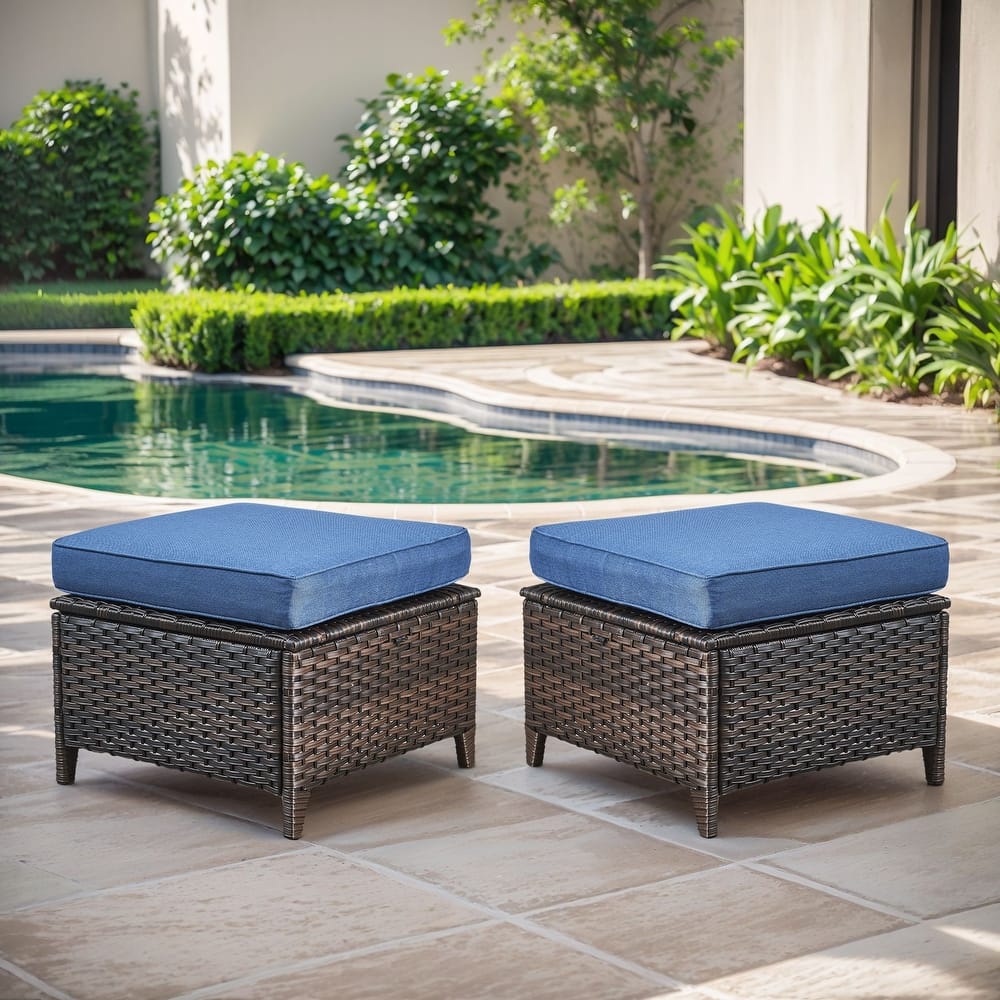 Gymojoy Outdoor Wicker Ottomans, Durable & Weather-Resistant with Olefin Cushions
