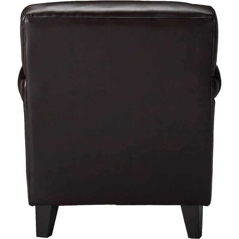 Roomfitters Faux Leather Accent Chair with Rolled Arms and Tapered Legs, Upholstered Armchair for Living Room or Study, Brown