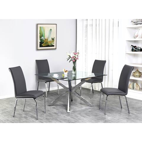 Best Quality Furniture Contemporary Glass 5-Piece Dining Set w/ Stainless Steel Legs