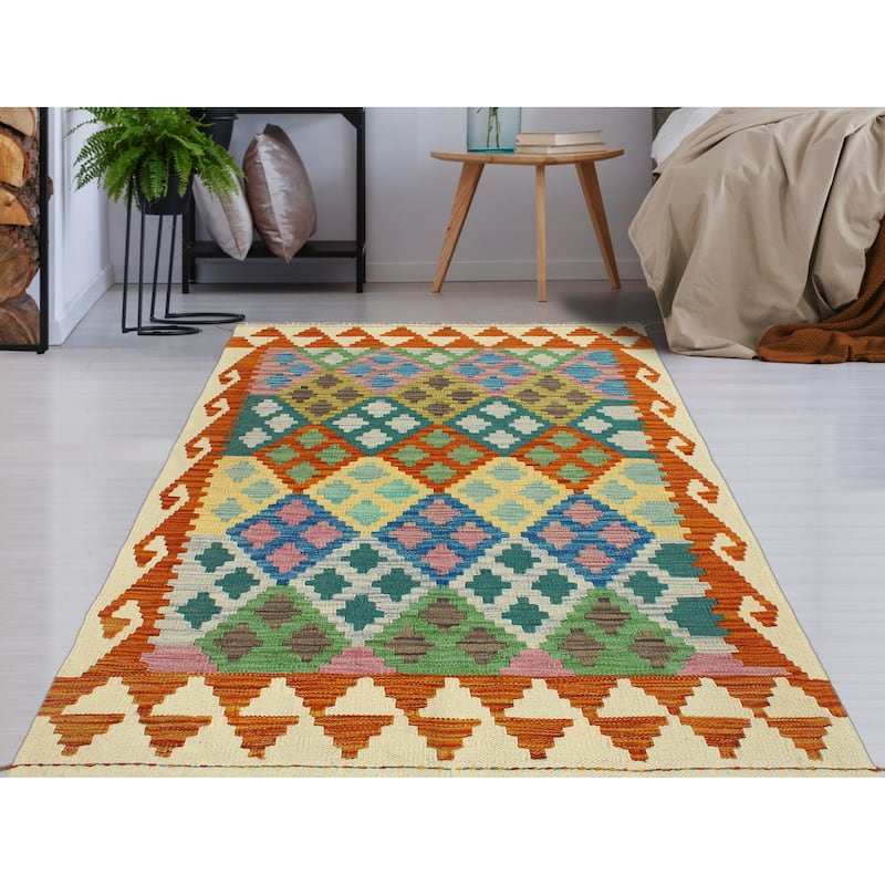 Flatweave Panya Green/Rust Rug - 3'3" x 4'10"