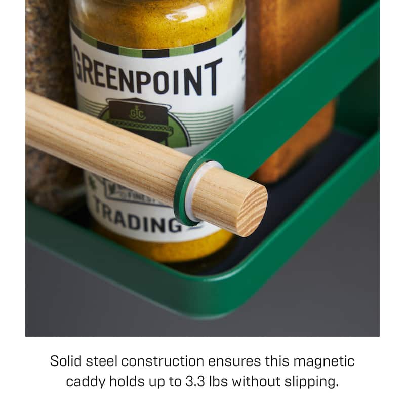 Yamazaki Home Magnetic Storage Caddy, Steel and Wood, Holds 3.3 lbs - L 5.12 x W 10.83 x H 3.35 inches