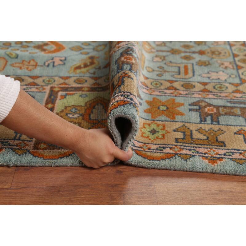Light Blue Tribal Kazak Oriental Area Rug Handmade Wool Carpet - 8'3"x 9'11"